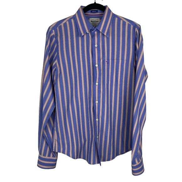 Vintage Abercrombie Mens Blue & Peach Muscle Fit Striped Button-Down Shirt Med - Picture 1 of 16